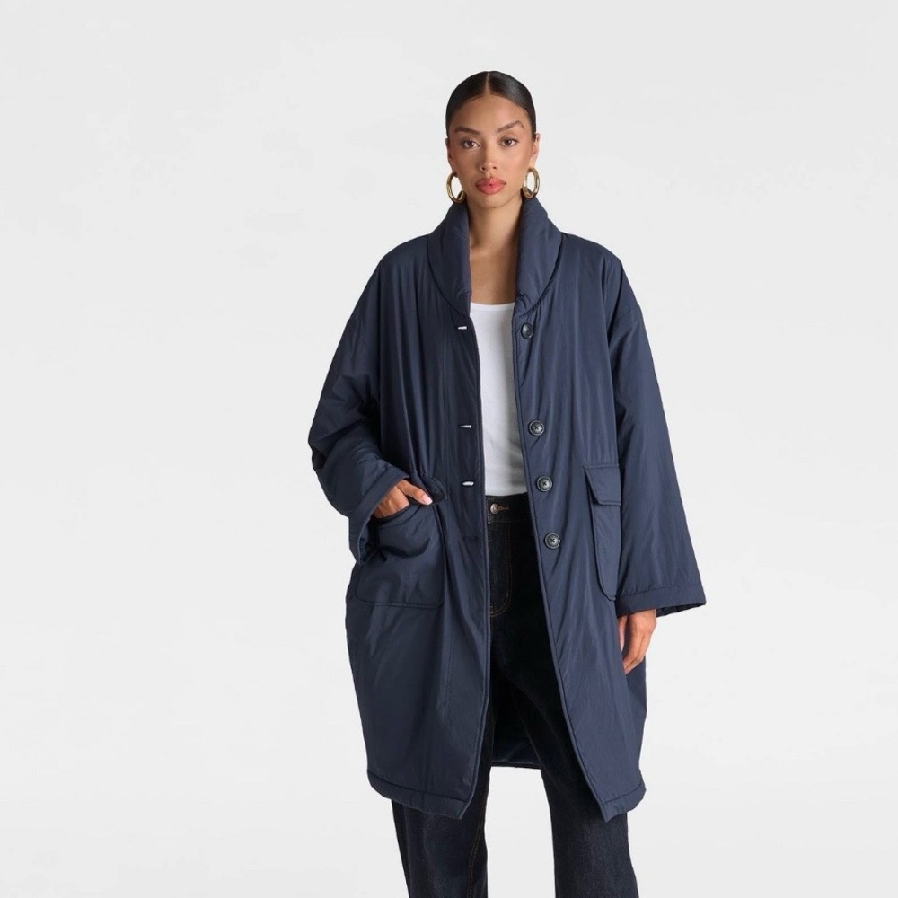 KBB by Kahlana Navy Women's Duvet Trench Coat NWT SIZE L